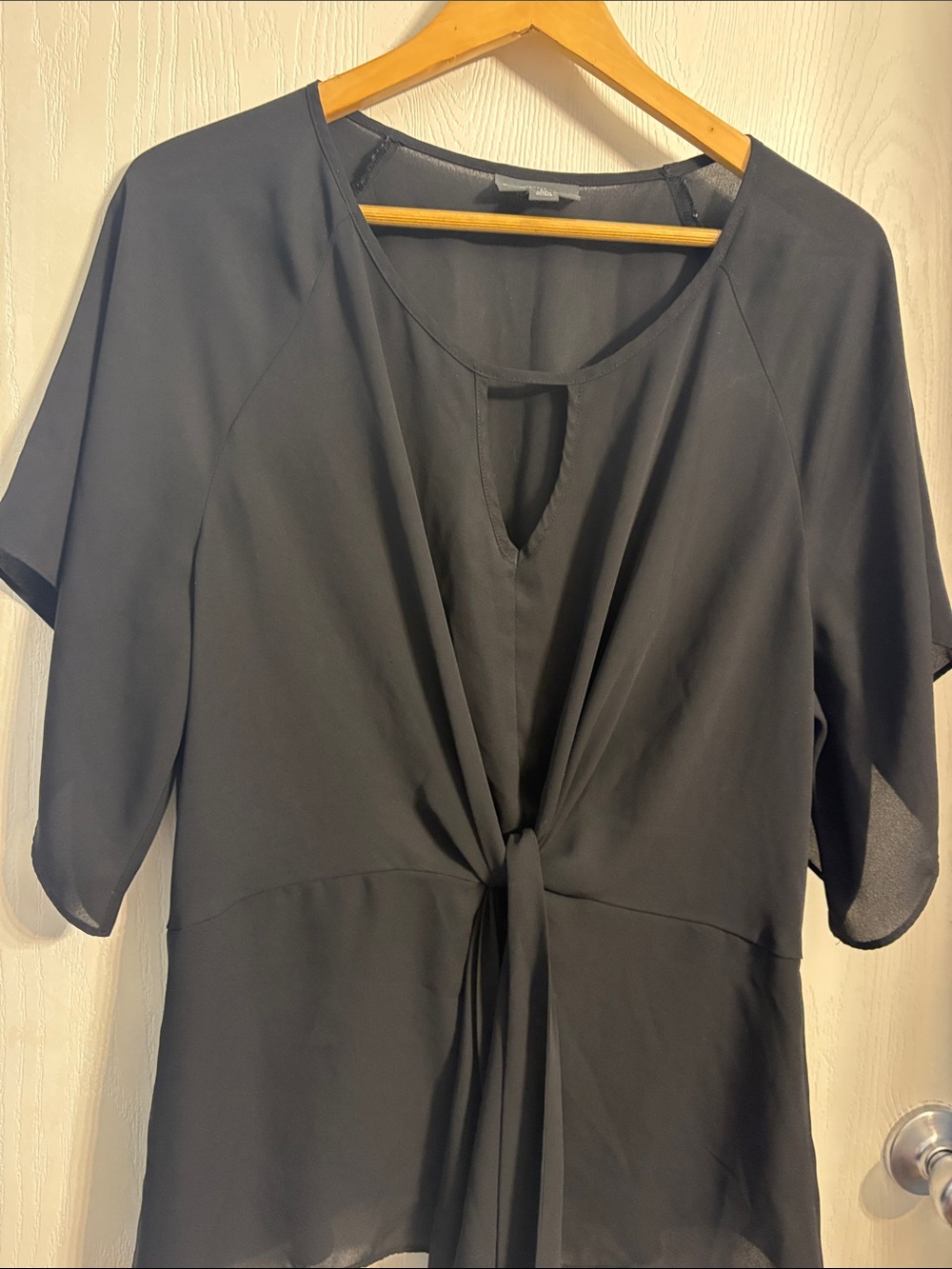 BOLD elements Black Front-Tie Flutter Sleeve Blouse - Picture 3 of 8